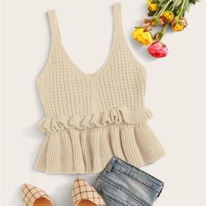 Solid ruffled hem knot top